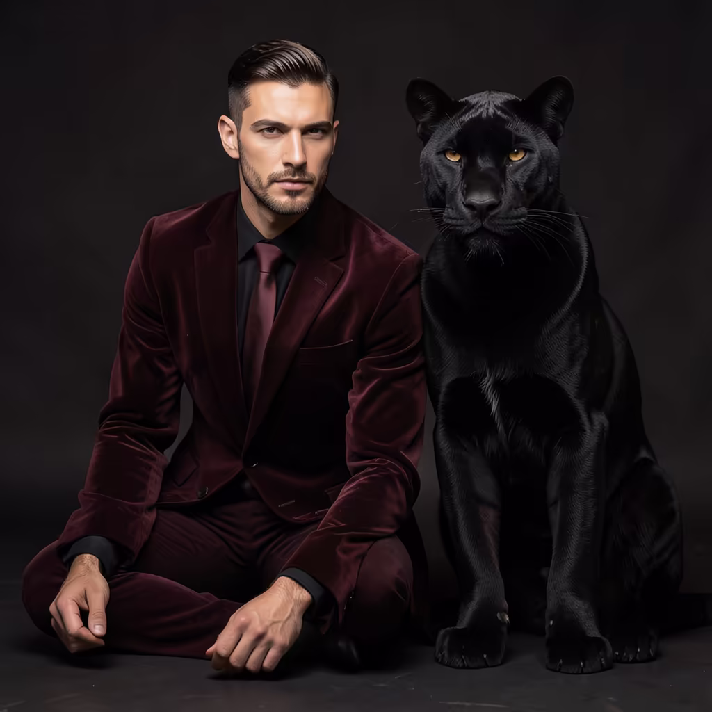 黒豹と共にいる男性 (4B)