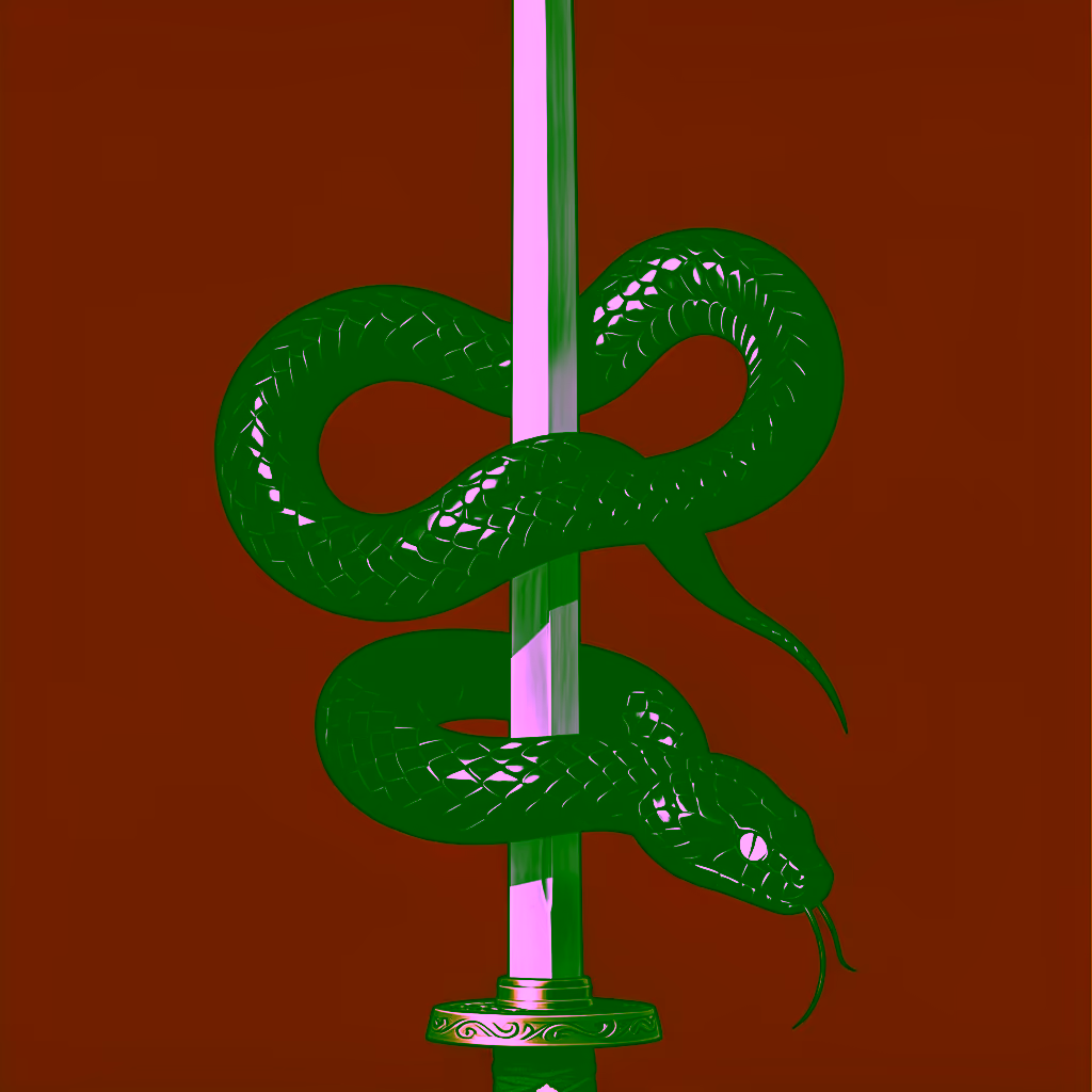 侍刀に巻き付く黒蛇 (9B)